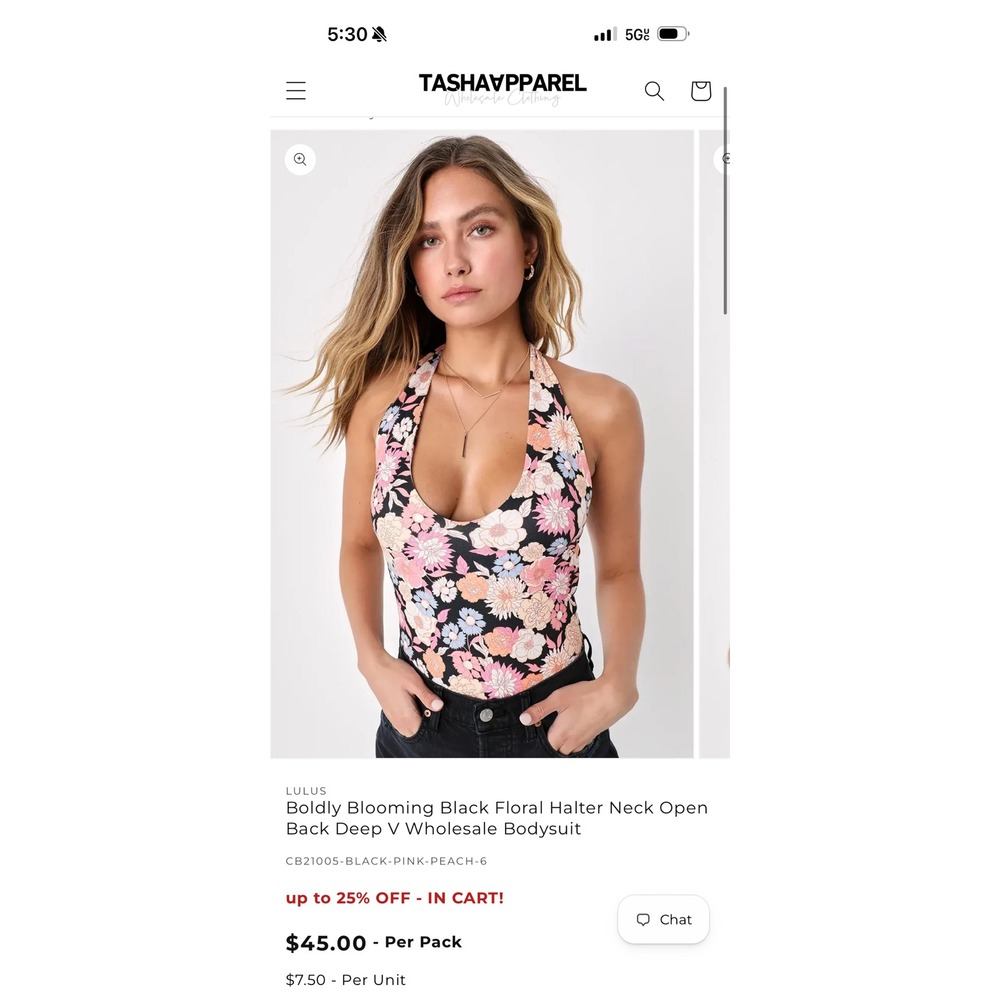 244. New Lulus Blooming Black Floral Halter Neck Open Back Deep V Bodysuit Soft